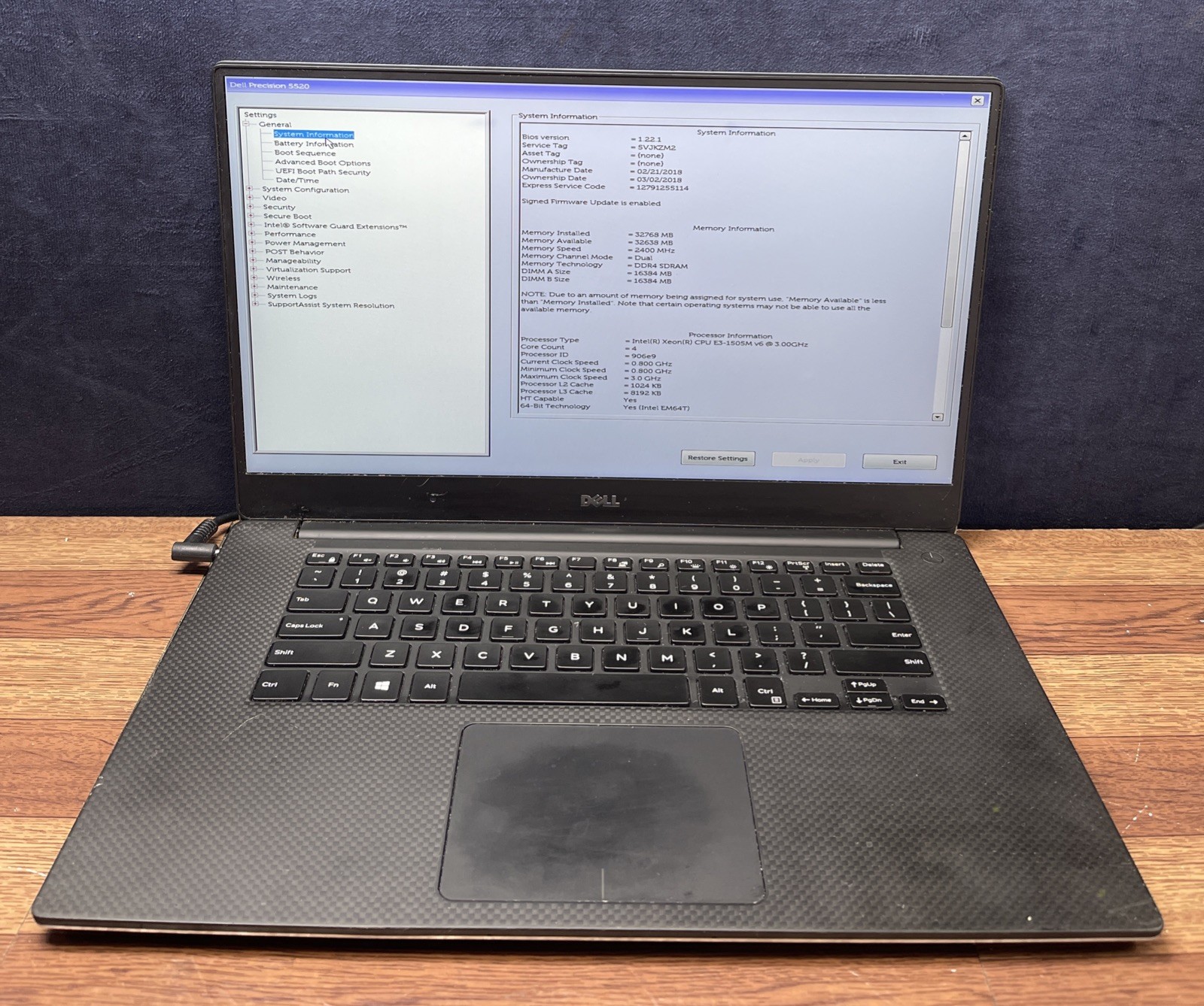 Dell Precision 5520 Intel Xeon E3-1505M V6 3.00 GHz 32GB RAM 512GB SSD NO OS