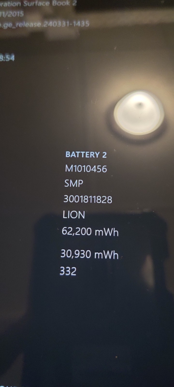 Microsoft Surface Book 2 15″ Performance Base 1813 NVidia 1060 Battery #332