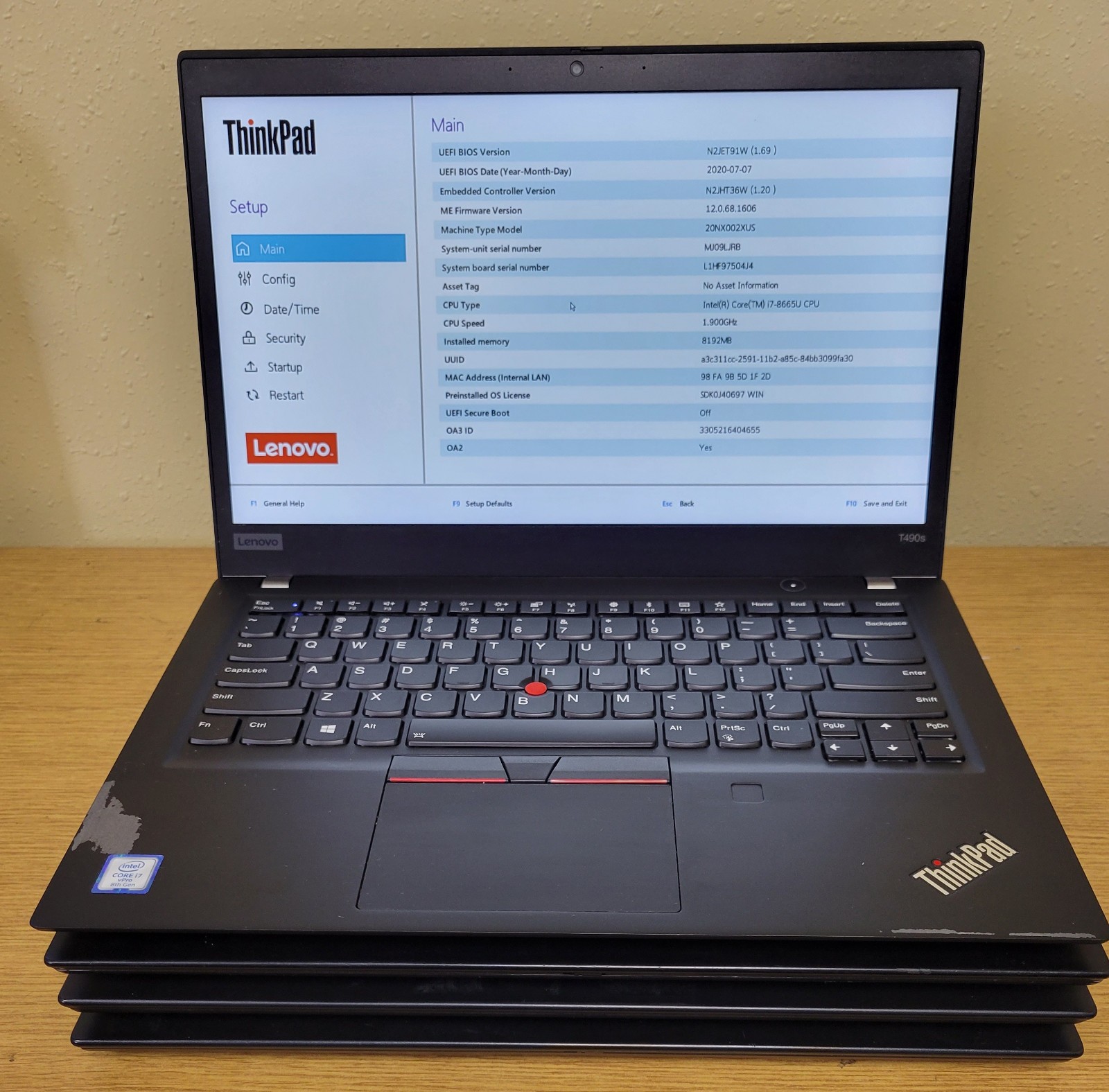 (Lot of 4) Lenovo ThinkPad T490s i5/i7-8th Gen 1.6/1.90GHz 8GB No OS/SSD/HDD