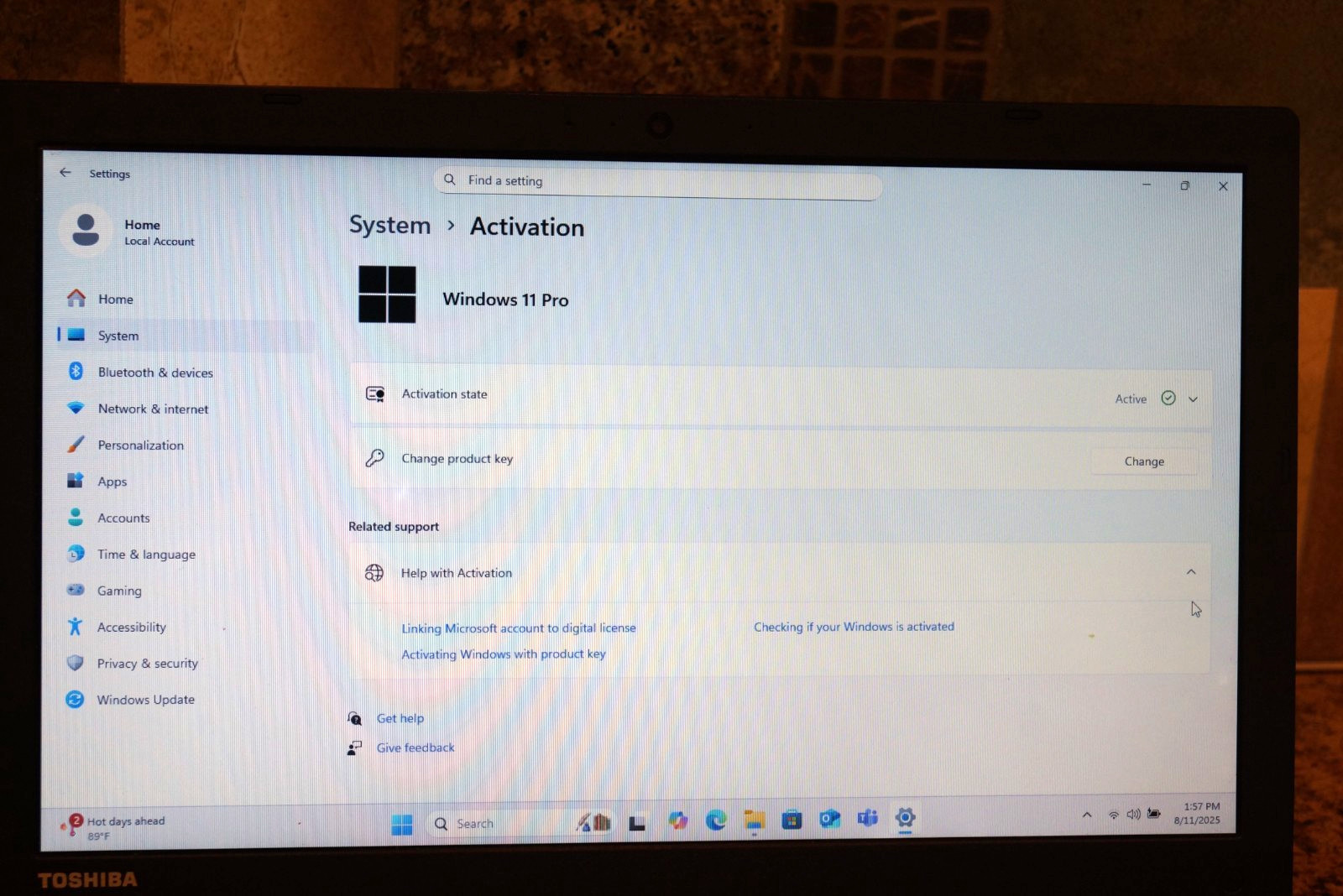 Active 24H2 WIN11 Pro Toshiba C55-C5381 Gen5 i7@2.40GHz,8GB RAM 480GB SSD