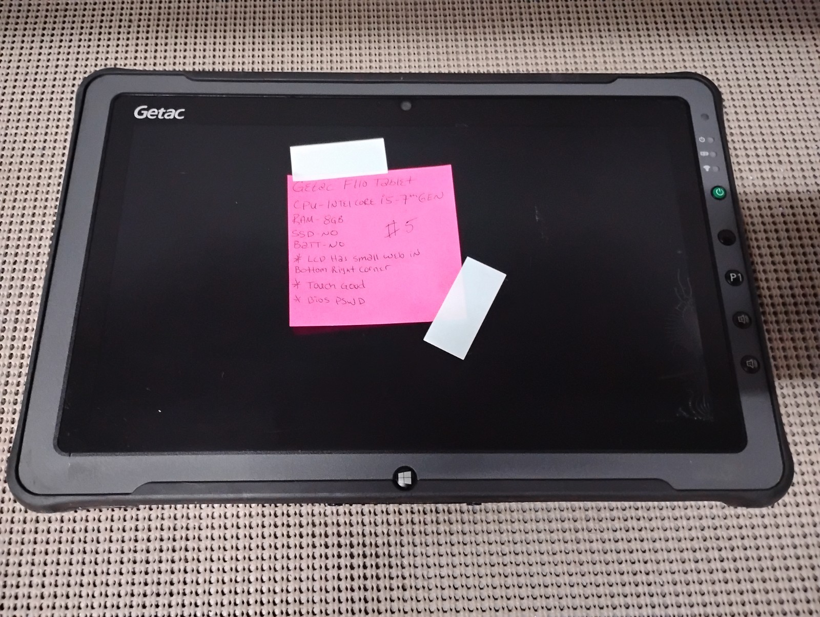 GETAC F110 INTEL CORE I5 7TH GEN 8GB RAM NO HD/BATTERY OR POWER CORD PARTS ONLY