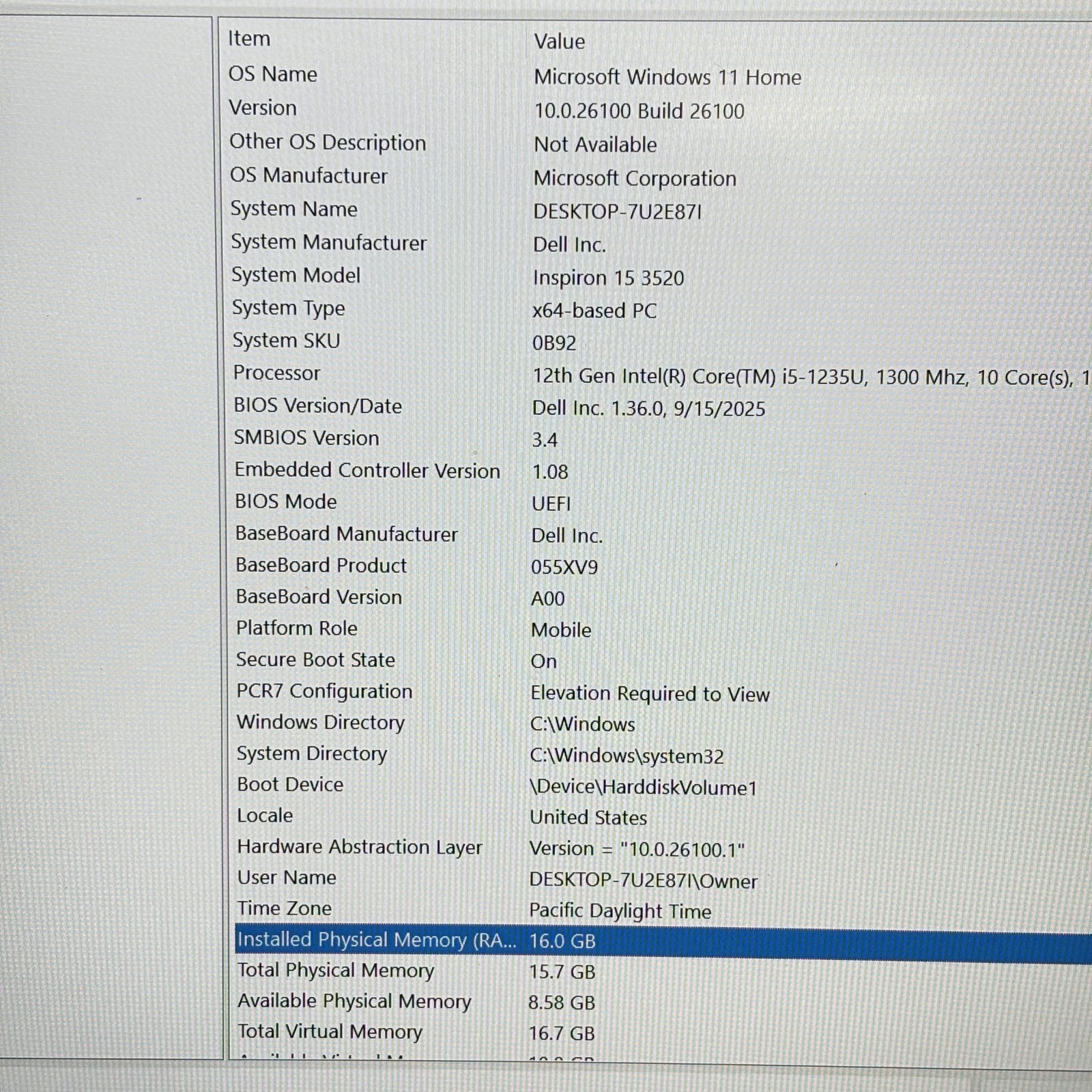 Dell Inspiron 15 3520 Win 11 Core i5-1235U 1.3GHz 16GB RAM 512GB SSD 15.6″