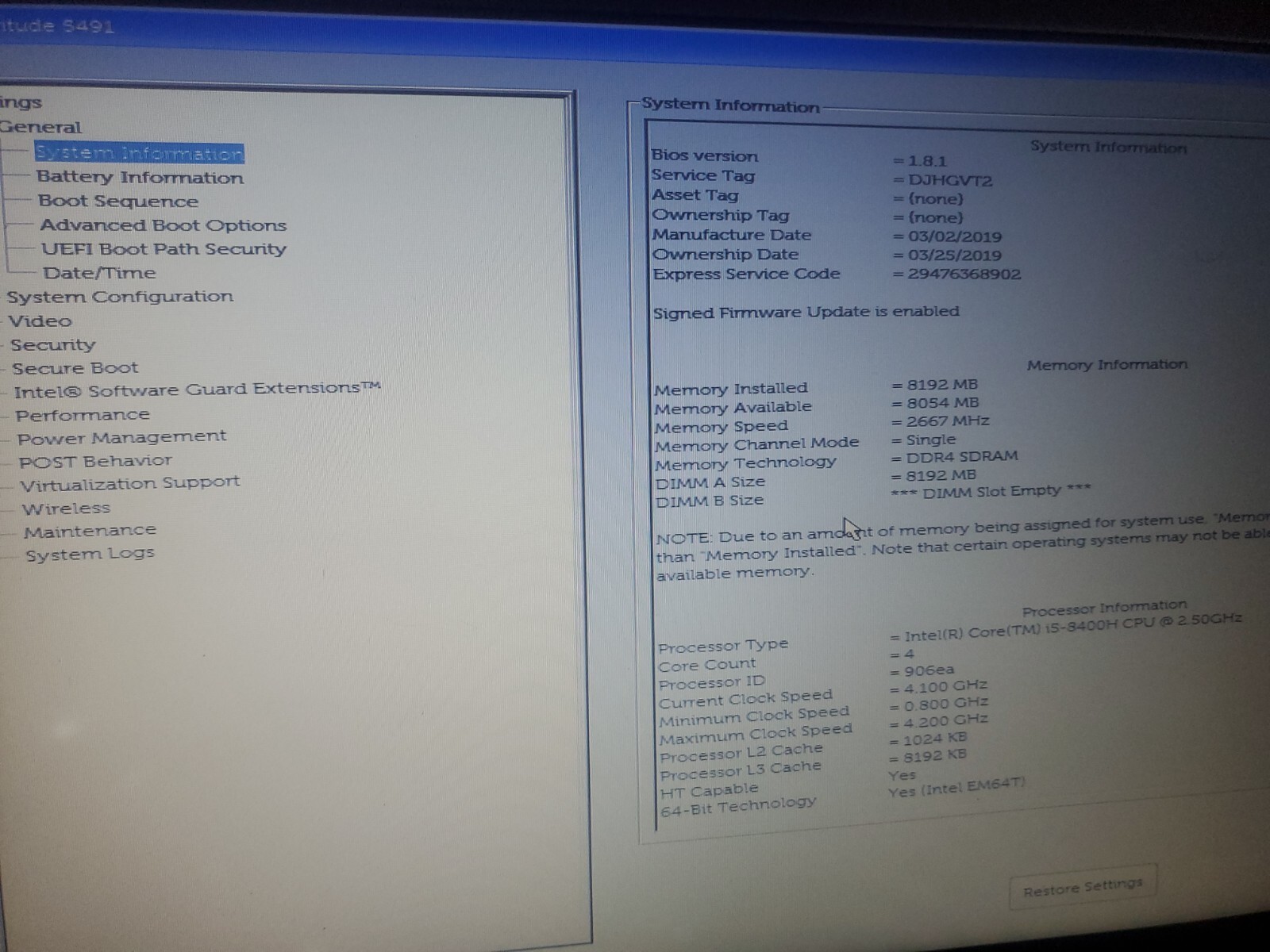 Dell Latitude 5491 14″, i5-8400H @ 2.50GHz 8GB/ 120GB Lot X 2