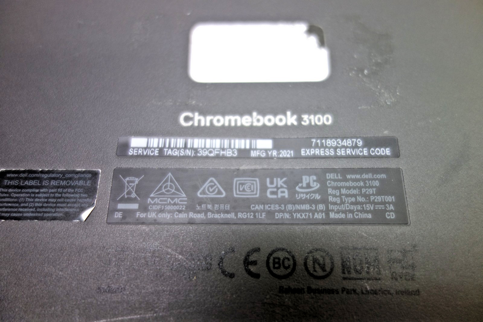 Dell Chromebook 3100 ChromeOS NO Charger USBC