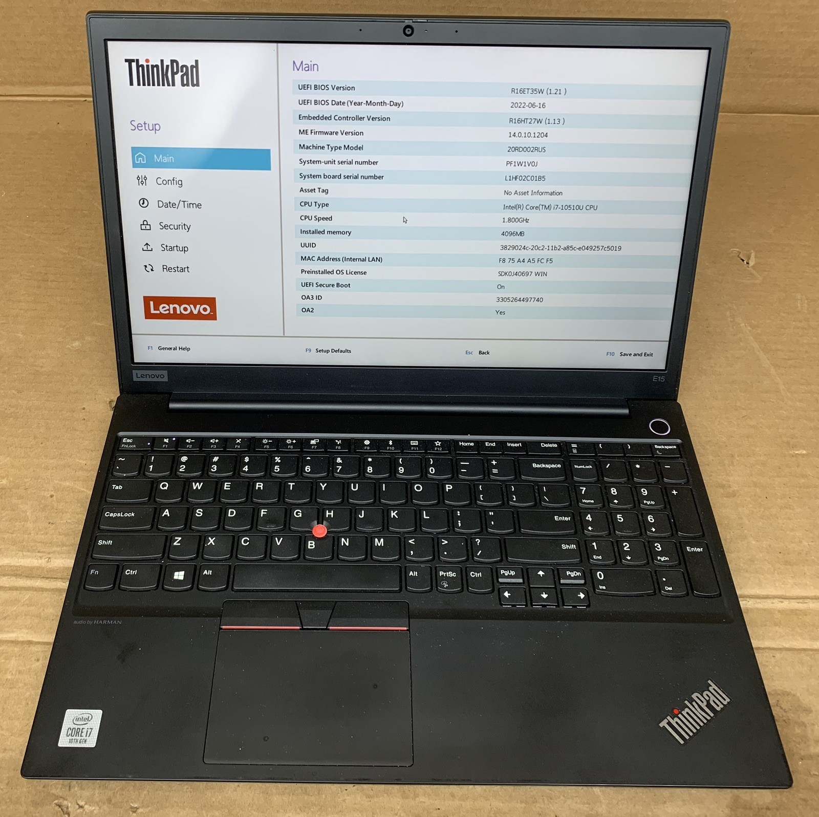 Lenovo ThinkPad E15 15″ FHD Intel Core i7-10510U@1.80GHz 4GB RAM NO SSD/HDD/OS