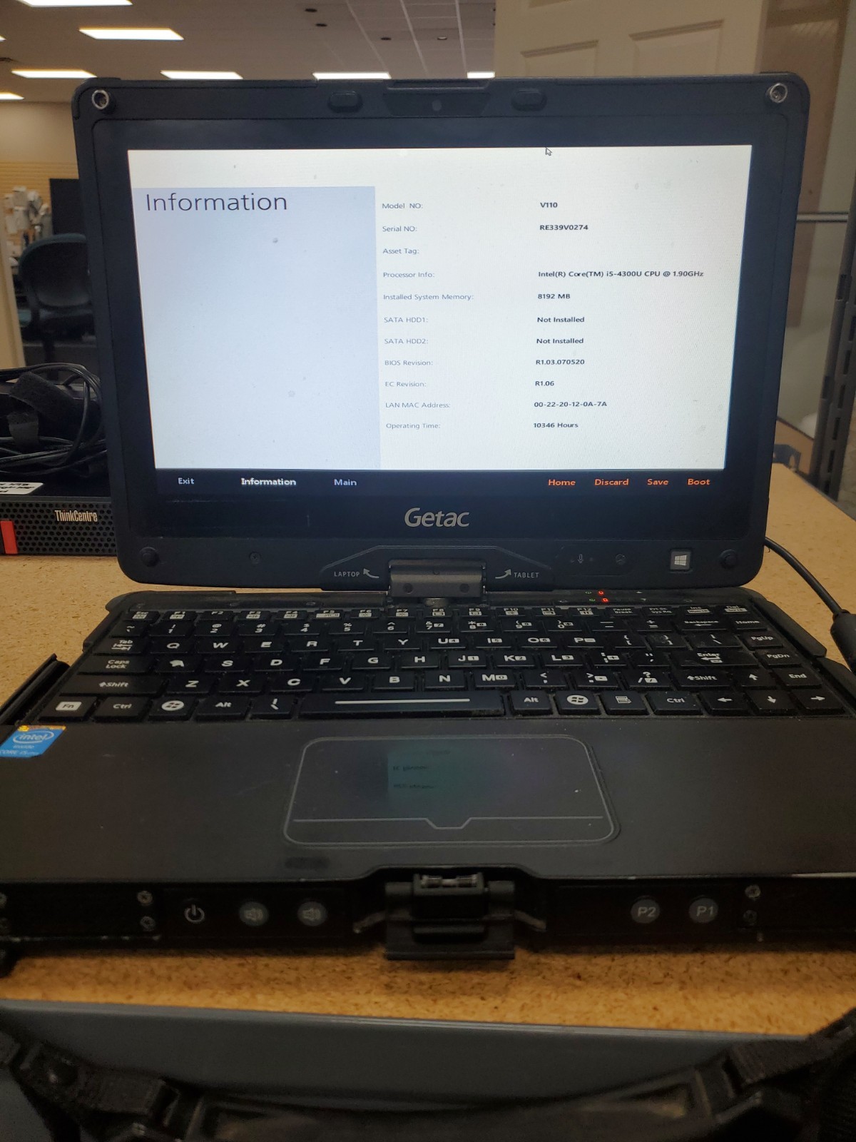 GETAC V110 Laptop Tablet Touch Screen i5-4300U 1.90GHz 8gB No HDD 10346hrs