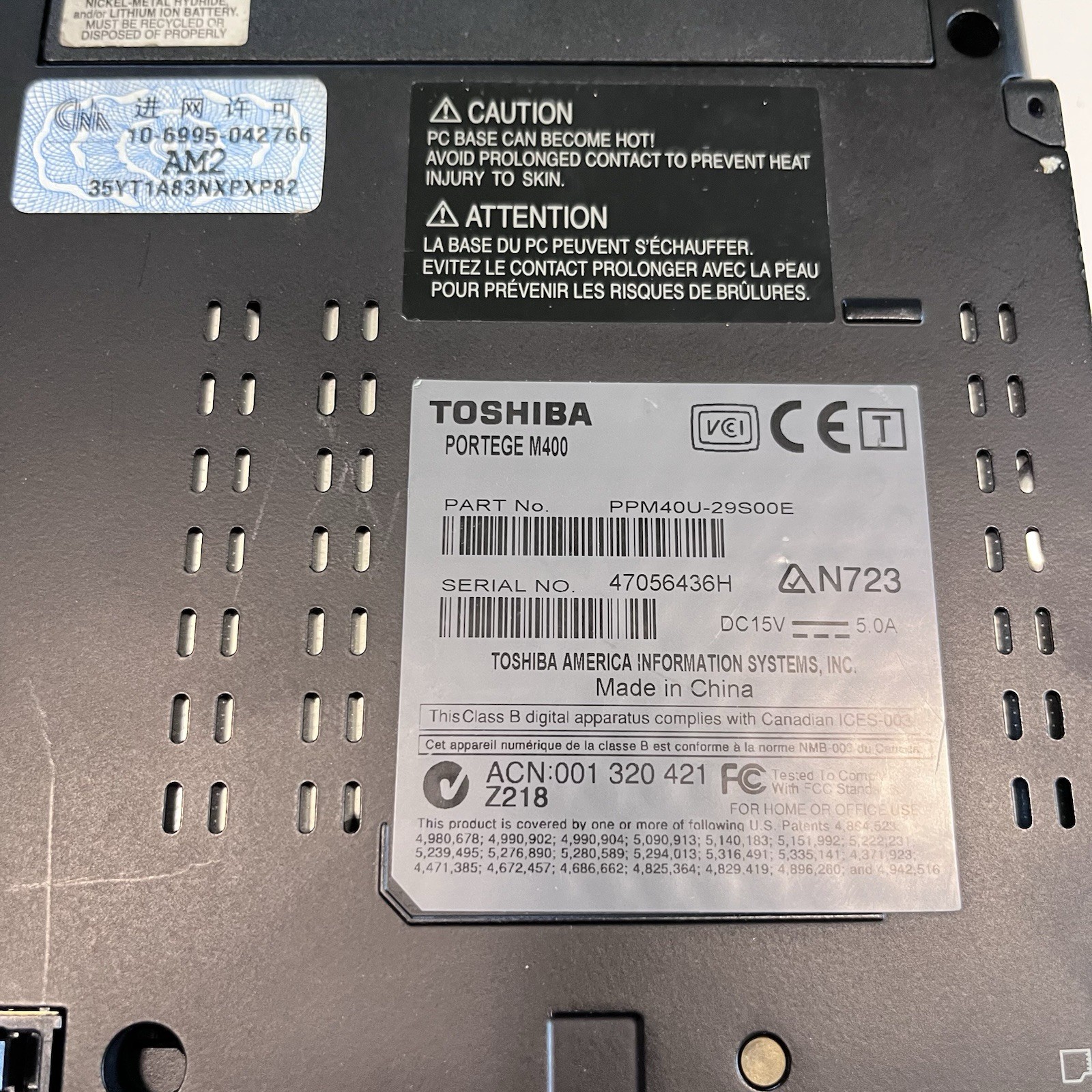 12.1” Toshiba Portege M400 Laptop Vintage 160GB – Parts only Untested