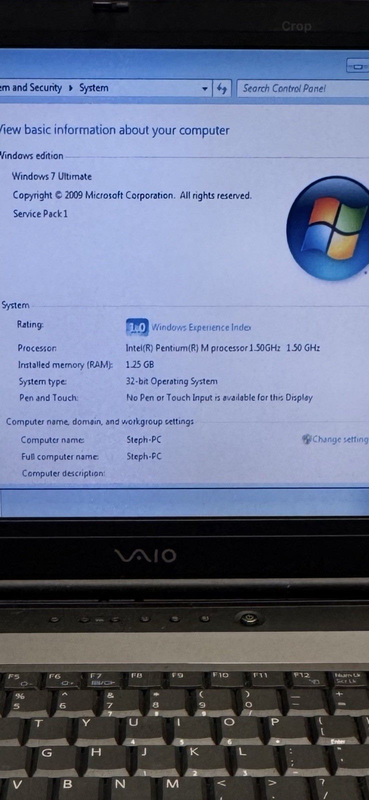 Vintage Sony Vaio PCG-8QEL Pentium Windows 7 DVD 1.25GB RAM 70GB Hard 15″