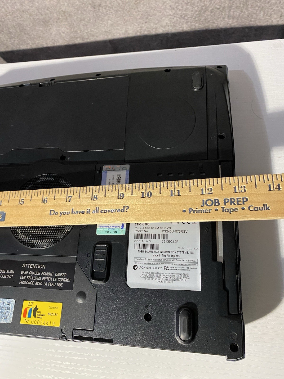 Toshiba Satellite 2455-S305 Retro Laptop Bundle POWERS ON – No HDD Manuals CD