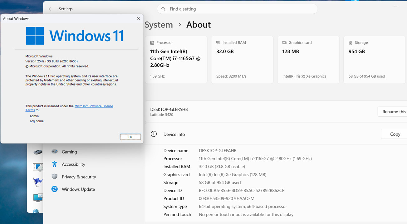 Dell Latitude 5420 i7-1165G7 32GB Memory RAM Windows 11 PRO 1TB NVMe SSD @ 100%