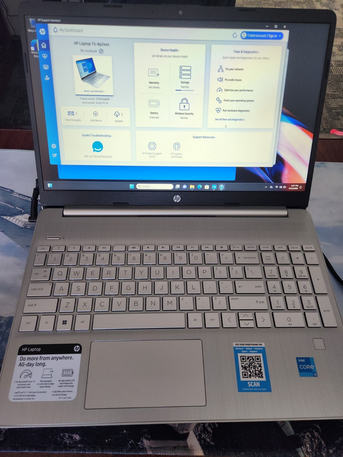1x HP Laptop 15-dy2131wm 15.6″ FHD intel Core i3-1115G4 3GHz 8GB RAM 256GB SSD