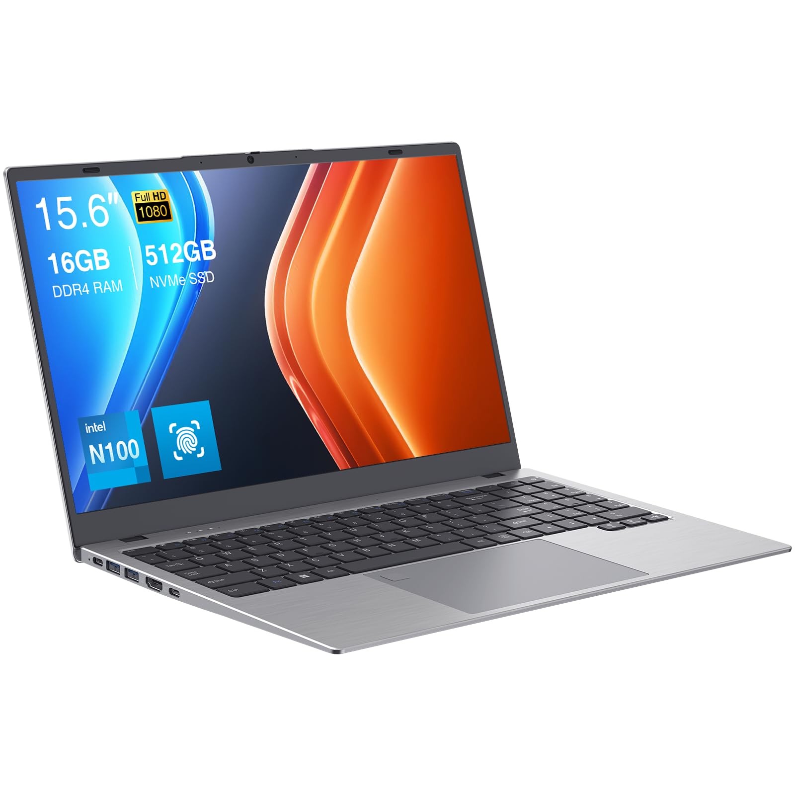 Laptop Computer, N100 Quad-Core, 16GB DDR5 512GB NVMe SSD (Silver) | 15.6″