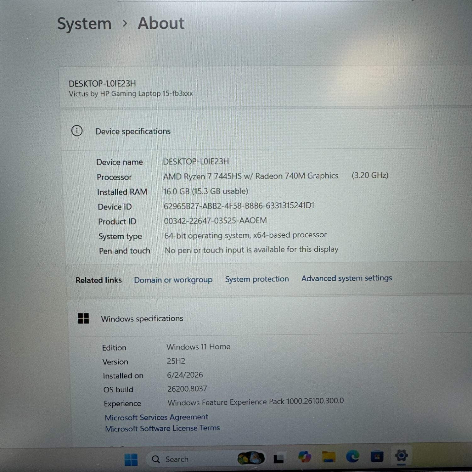 HP Victus 15-FB3093DX 15.6″ Ryzen 7 7445HS 3.2GHz 16GB RAM 512GB SSD
