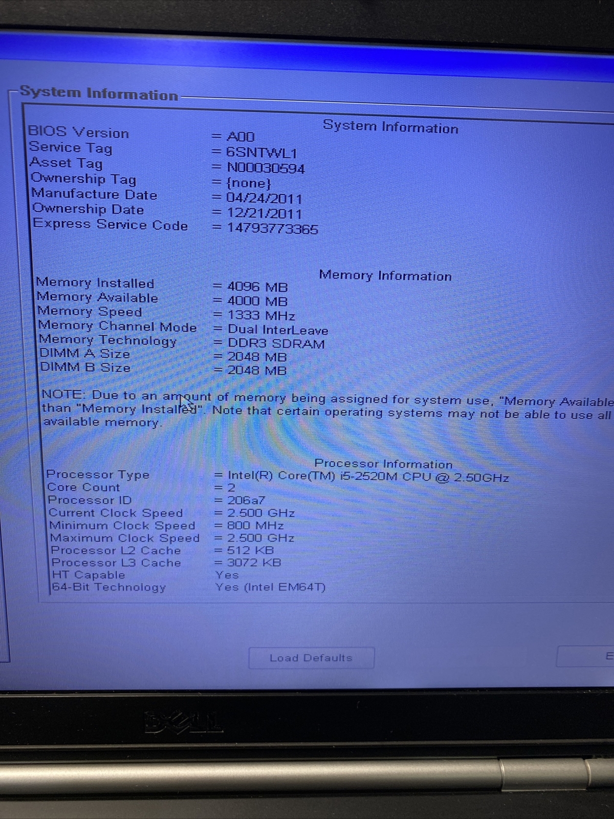*READ* Dell Latitude E5520 15.6″ Intel Core i5-2520M @ 2.50 GHz 4GB NO HDD NO OS