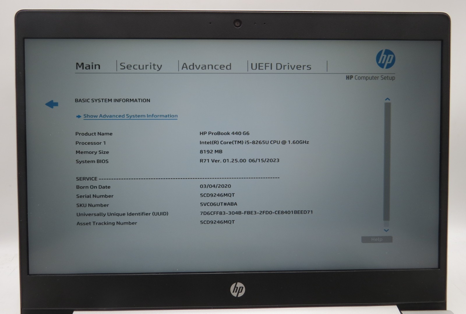 HP ProBook 440 G6/i5-8265U @ 1.60GHz/8GB RAM/No SSD/No OS *READ*