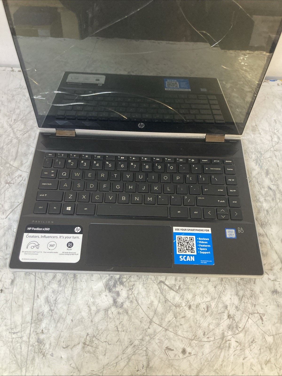 HP Pavilion x360 Convertible i3-8130U 2.20Ghz NO RAM/HDD/OS Boot to BIOS