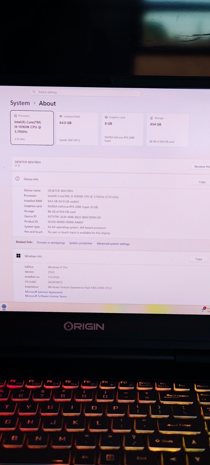 Origin EON17-X (Clevo X170SM-G) 17.3″ | i9-10900K | RTX 2080 Super | 64GB RAM |