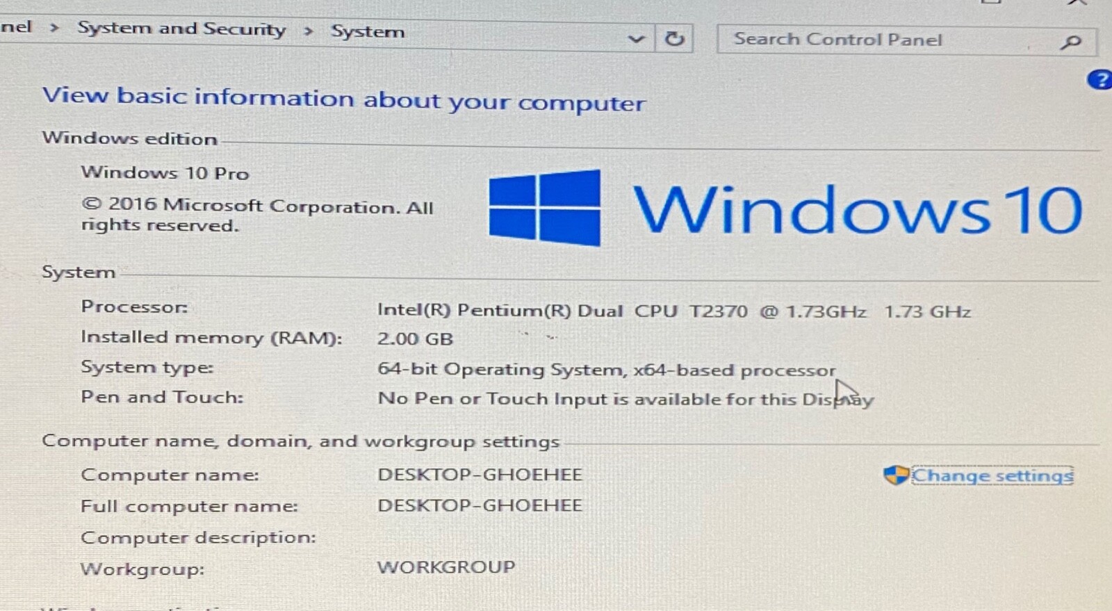 Toshiba Satellite A205 Laptop_Intel Pentium T2370 @ 1.73 GHz_2GB RAM_120GB HDD.