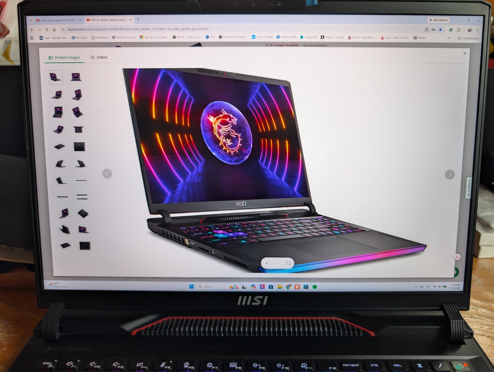 MSI Raider GE68 HX Gaming Laptop. i9-13950HX, 16GB 5600mhz DDR5, NVIDIA RTX4060