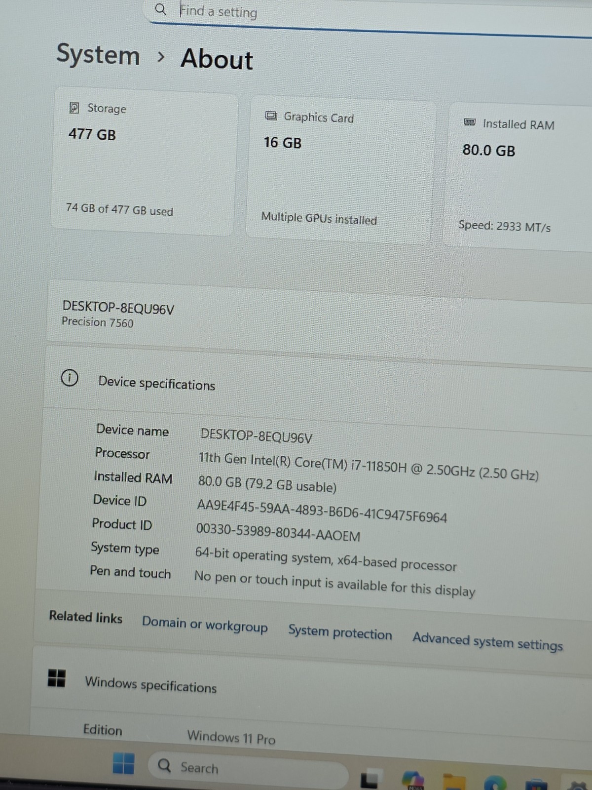 Dell Precision 7560 15.6″ Core i7-11850H, 80GB RAM, 512GB SSD RTX A5000 16GB GPU