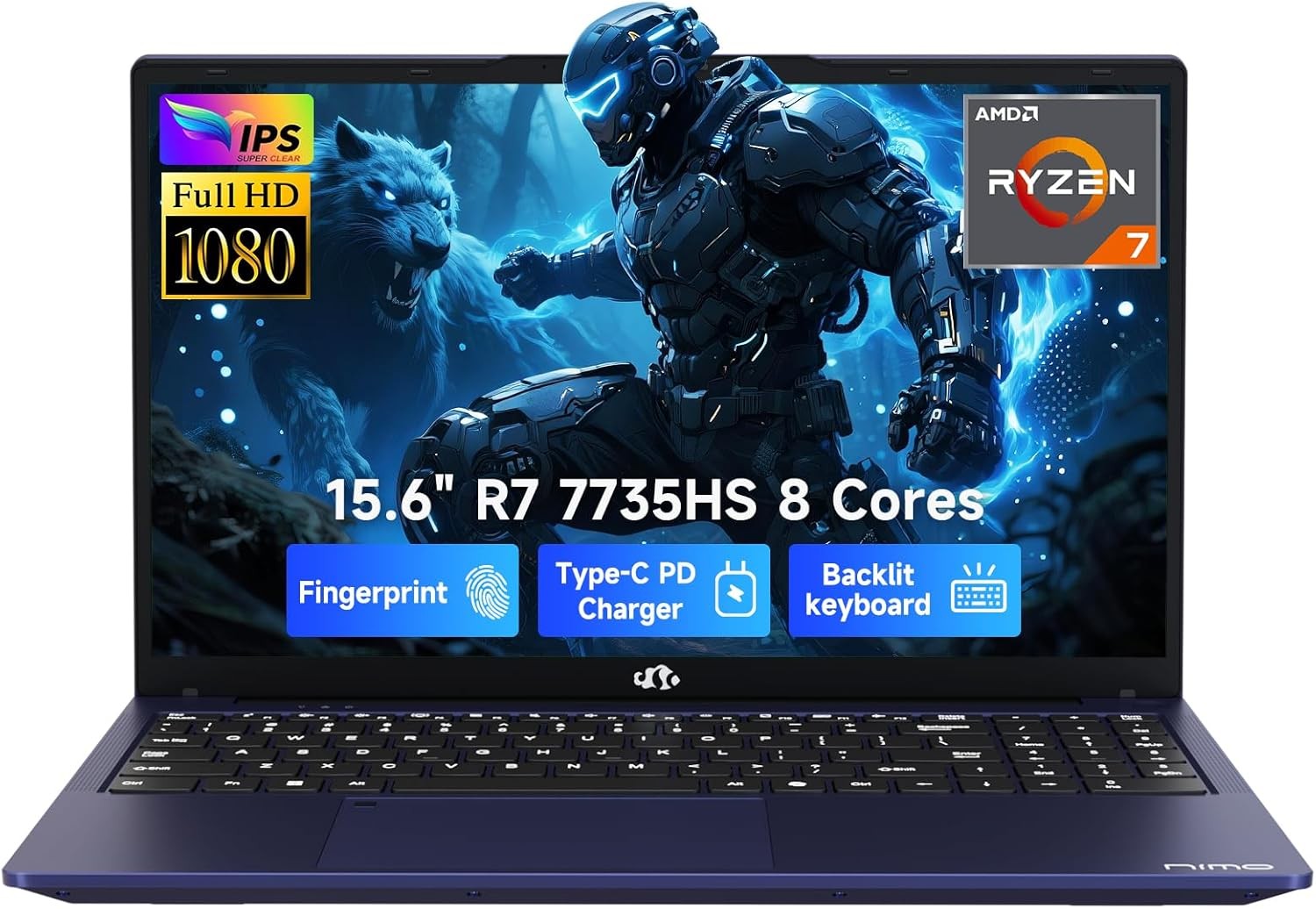 NIMO 2025 Laptop 15.6″ FHD Laptop with AMD R7 7735HS 16GB DDR5 RAM 512GB SSD
