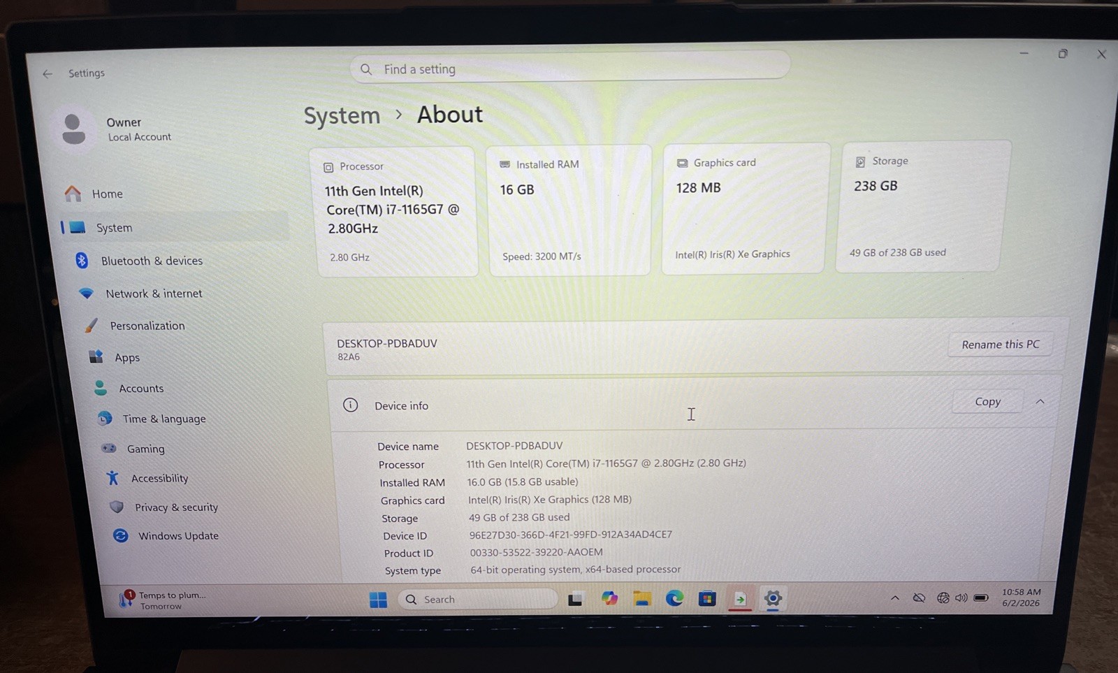 Lenovo IdeaPad Slim 7 14ITL05 i7-1165G7@2.80GHz, 16GB RAM, 256GB M2, W11P