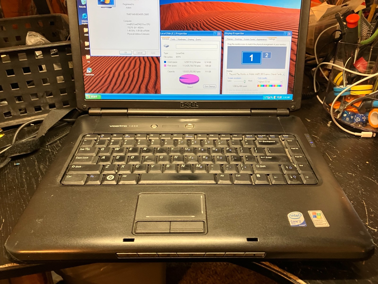 Dell Vostro 1500 Vintage Laptop 15″ C2D 1.4GHz 2GB RAM 120GB SSD Win XP HD FAIR