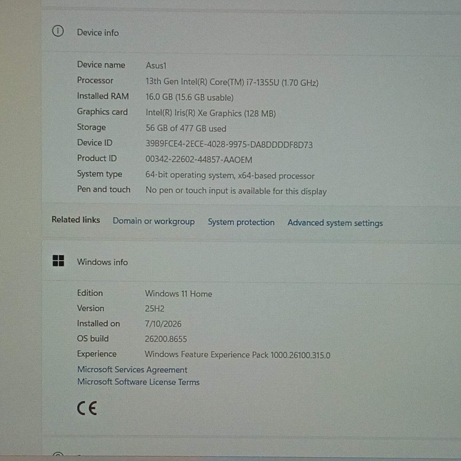 Asus Vivobook 16 F1605V 16″ i7-1355U 1.7GHz 16GB RAM 512GB SSD