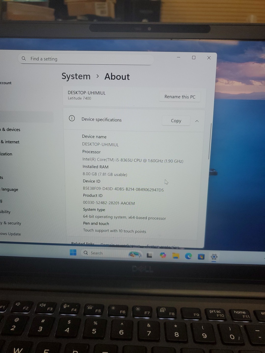 Dell Latitude 7400 14″ i5-8365U 8GB 256gb SSD Laptop W11P 122425-1