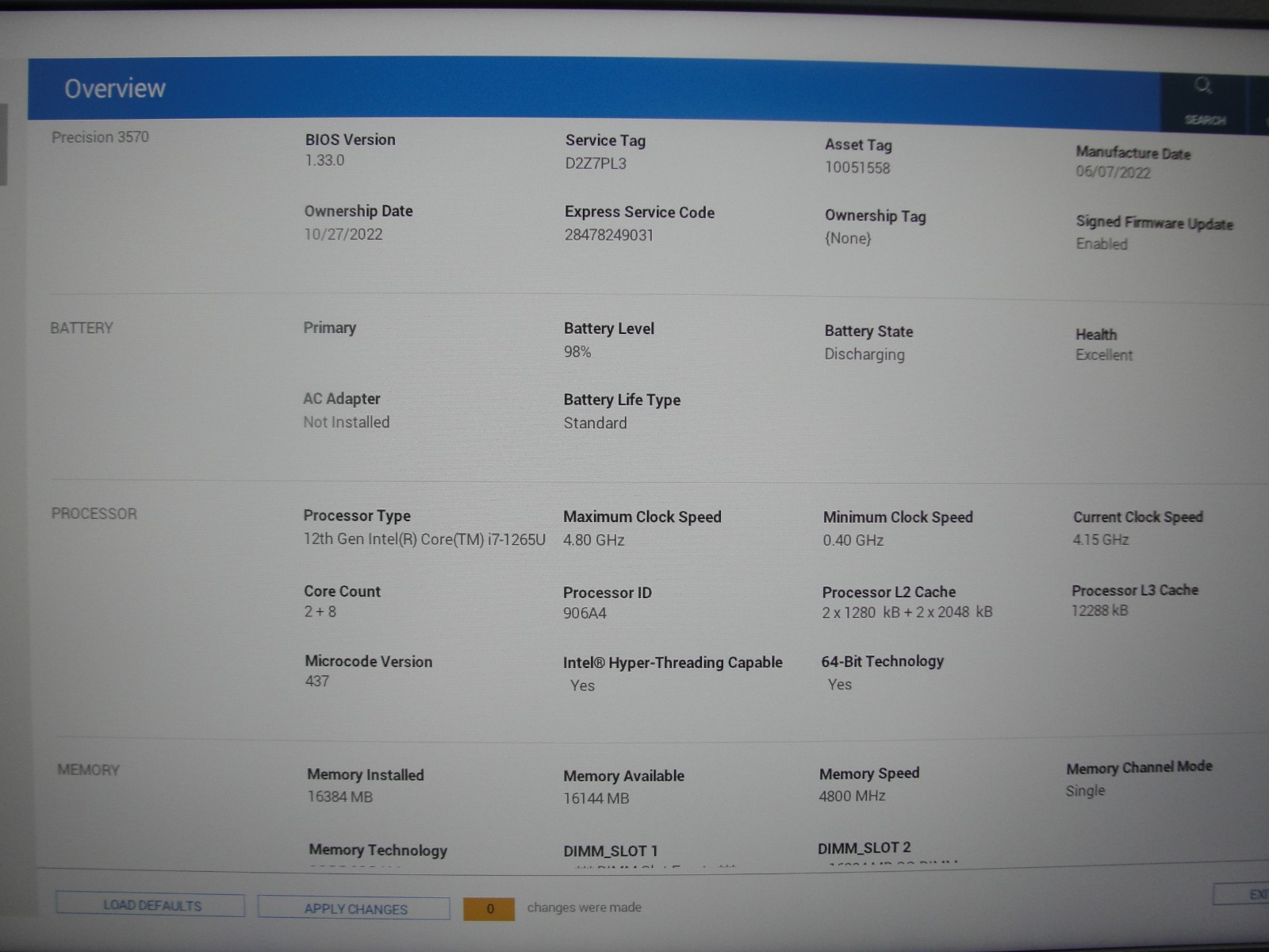 Dell Precision 3570 15.6”FHD Core i7-1265U 1.8GHz 16GB RAM 256GB SSD NV T550+P/A