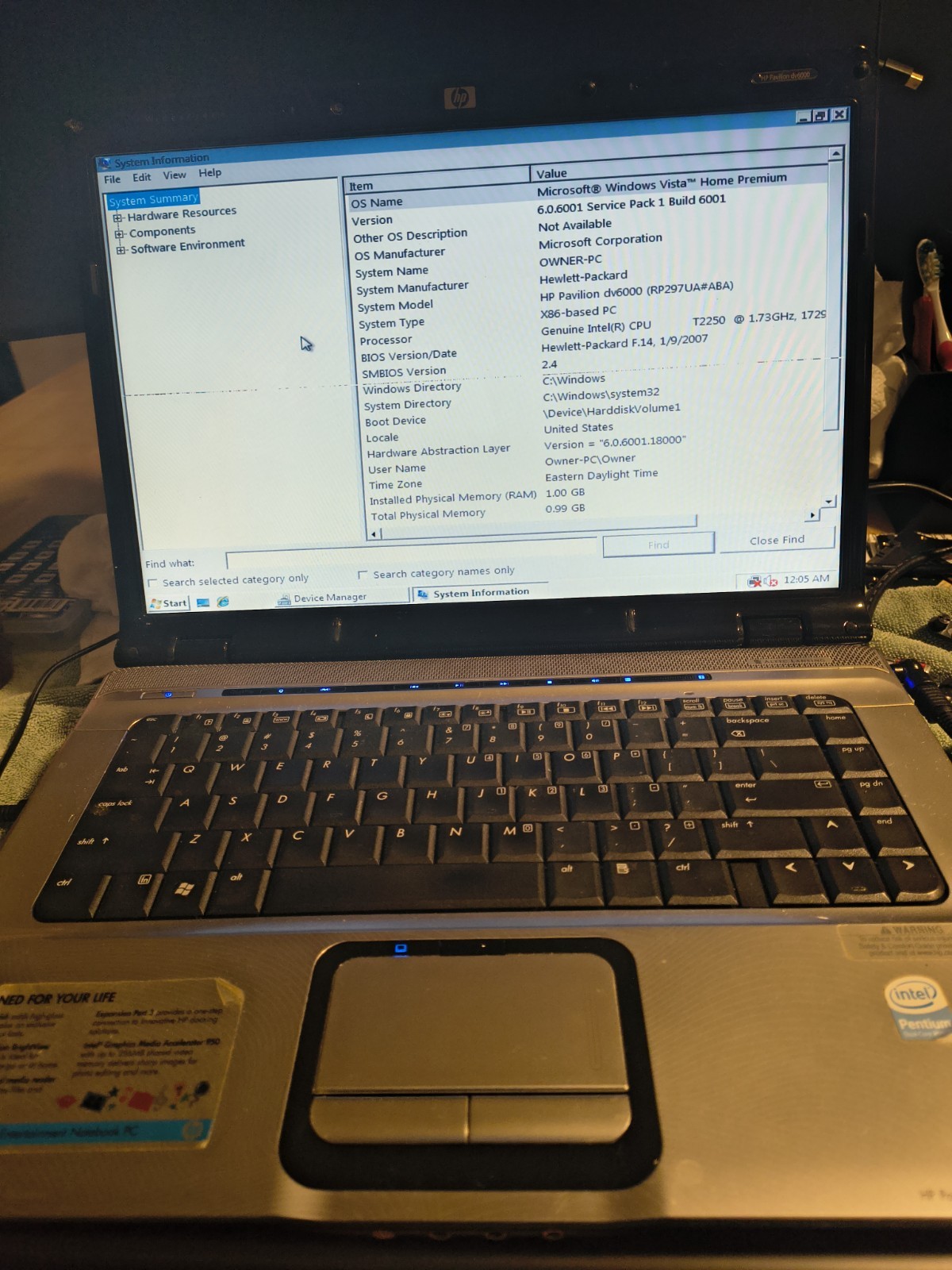 HP Pavilion dv6000 15.4in Intel Pentium T2250 1GB Ram Windows Vista Screen Line