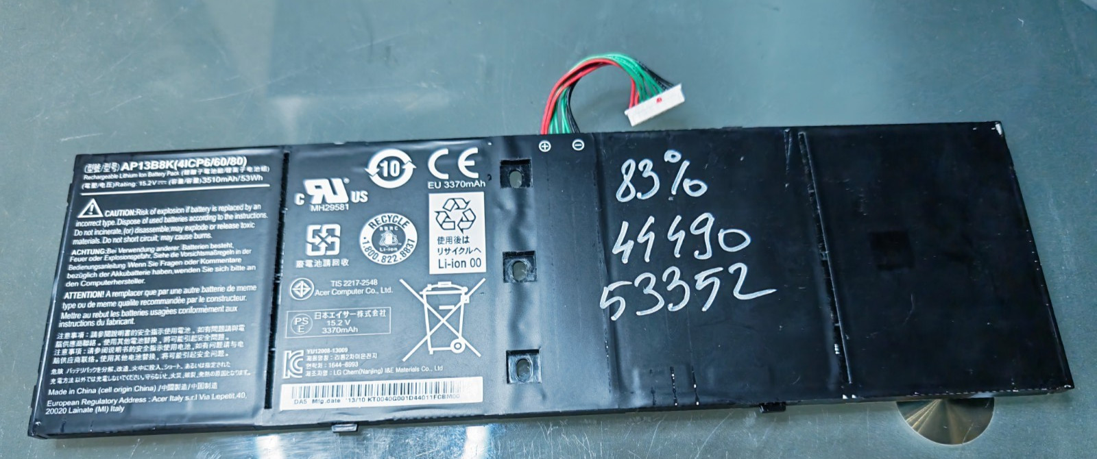 ACER BATTERY AP13B3K 15.V 3560mAh 53Wh ORIGINAL 83% #