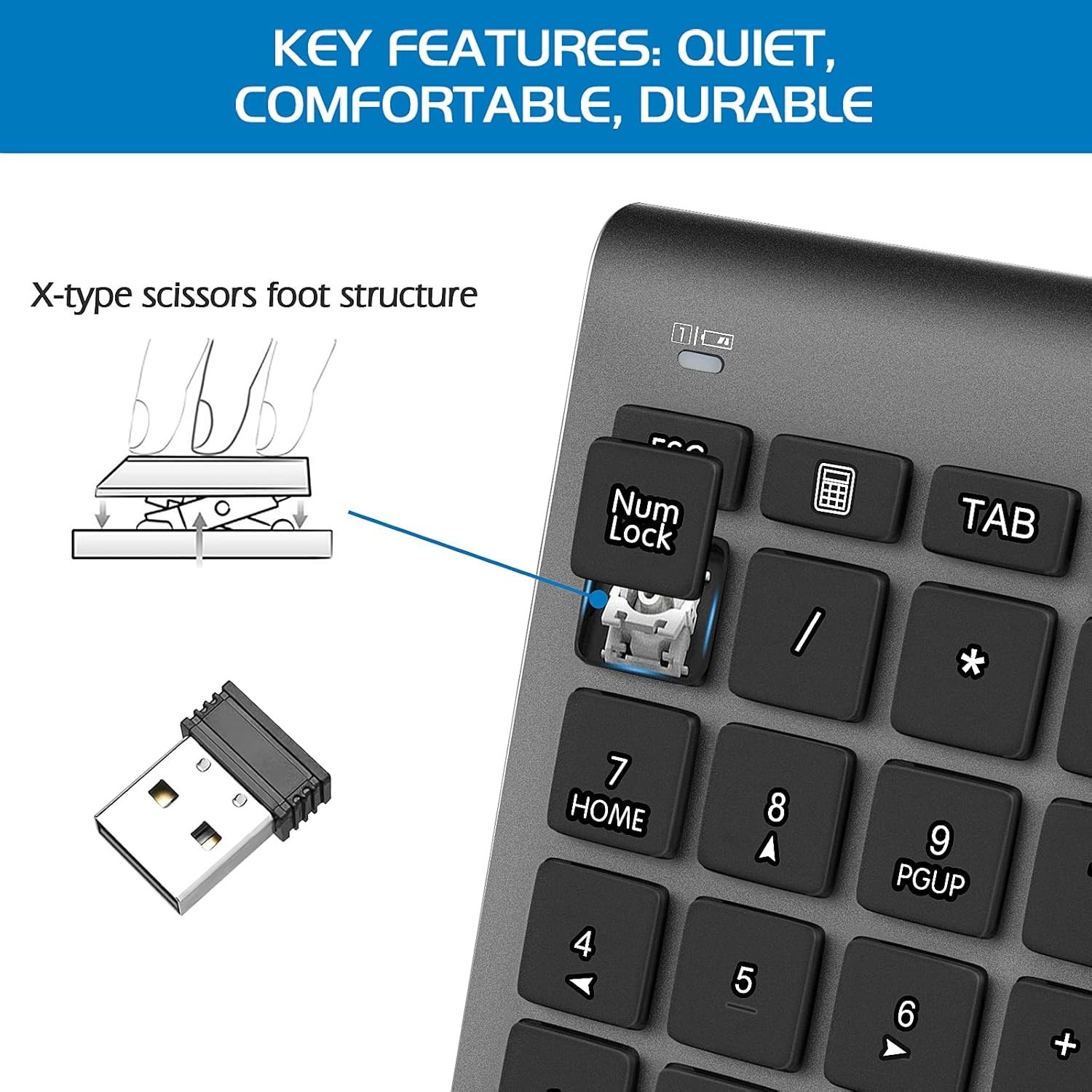Teclado Numerico Inalambrico, 22 Teclas 2.4 Ghz Portatil Para Laptop