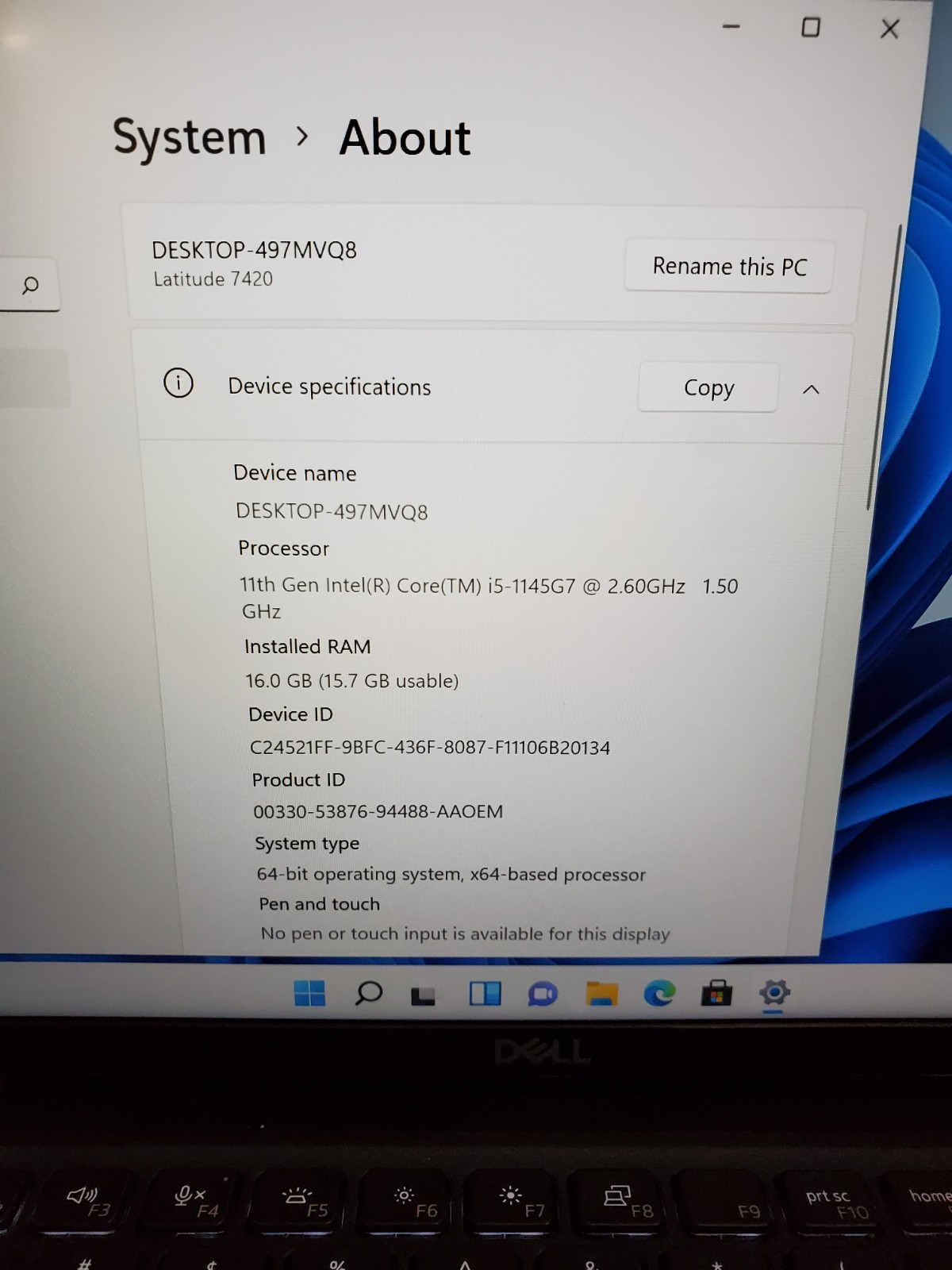 Dell Latitude 7420 14″ Laptop i5-1145G7 2.60GHz 16GB 256GB SSD Win11 #69