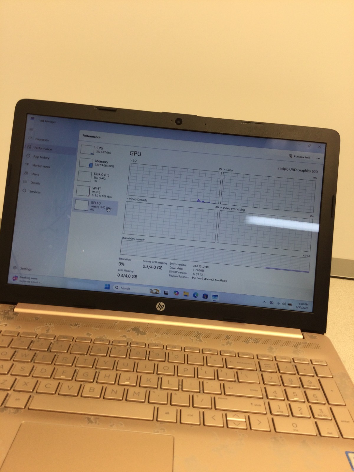 HP laptop 15-da0xxx core i5-8250u 1.60ghz 15.5” 8GB RAM 480GB SSD WIN 11 PRO