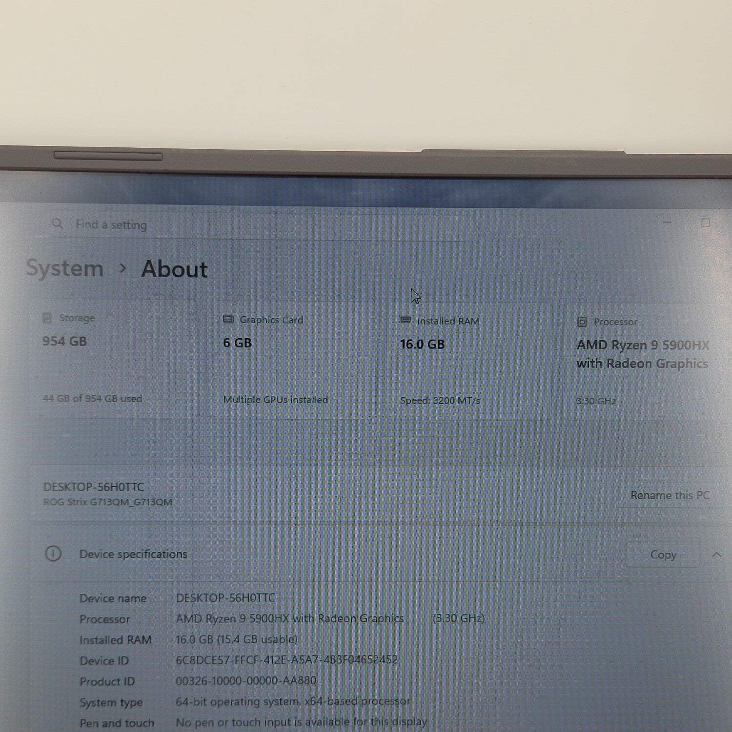 Asus ROG Strix G713Q 17.3″ Ryzen 9 5900HX 16GB RAM 1TB SSD GeForce RTX 3060