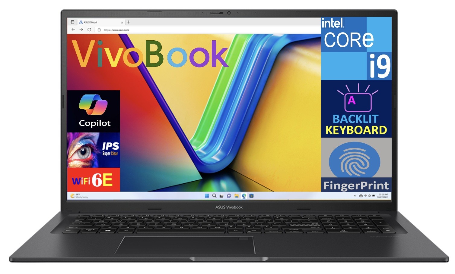 ASUS Vivobook 17.3″ IPS FHD Intel Core i9-13900H 16GB DDR4 1TB SSD W11H Laptop
