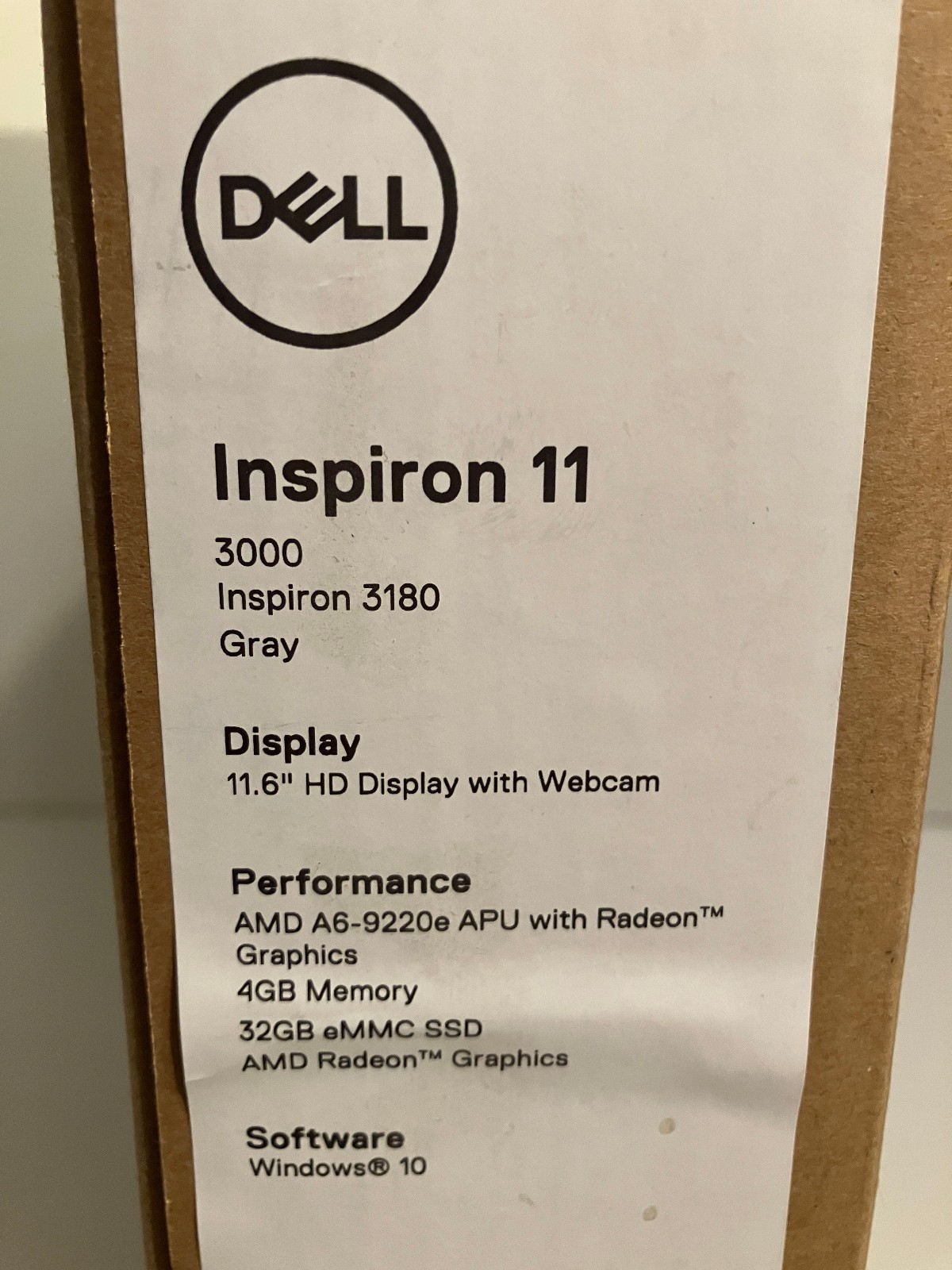 DELL Inspiron 11 3180 11.6″ Laptop Gray AMD A6-9220e/4GB RAM/32GB eMMCSSD/Win10