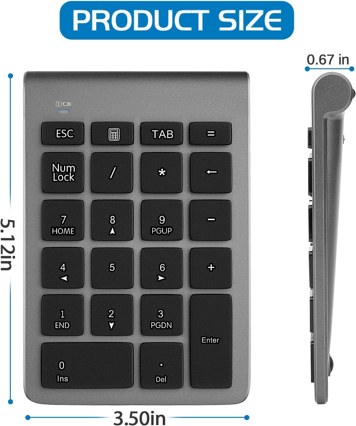 Teclado Numerico Inalambrico, 22 Teclas 2.4 Ghz Portatil Para Laptop