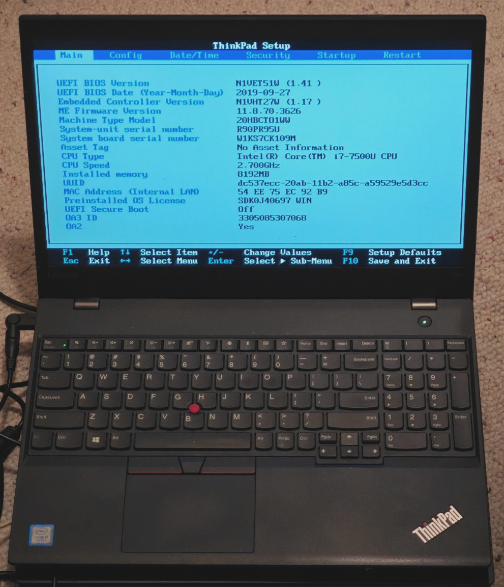 Lenovo ThinkPad P51s – NO BOOT DRIVE, 8GB RAM, Intel i7-7500u