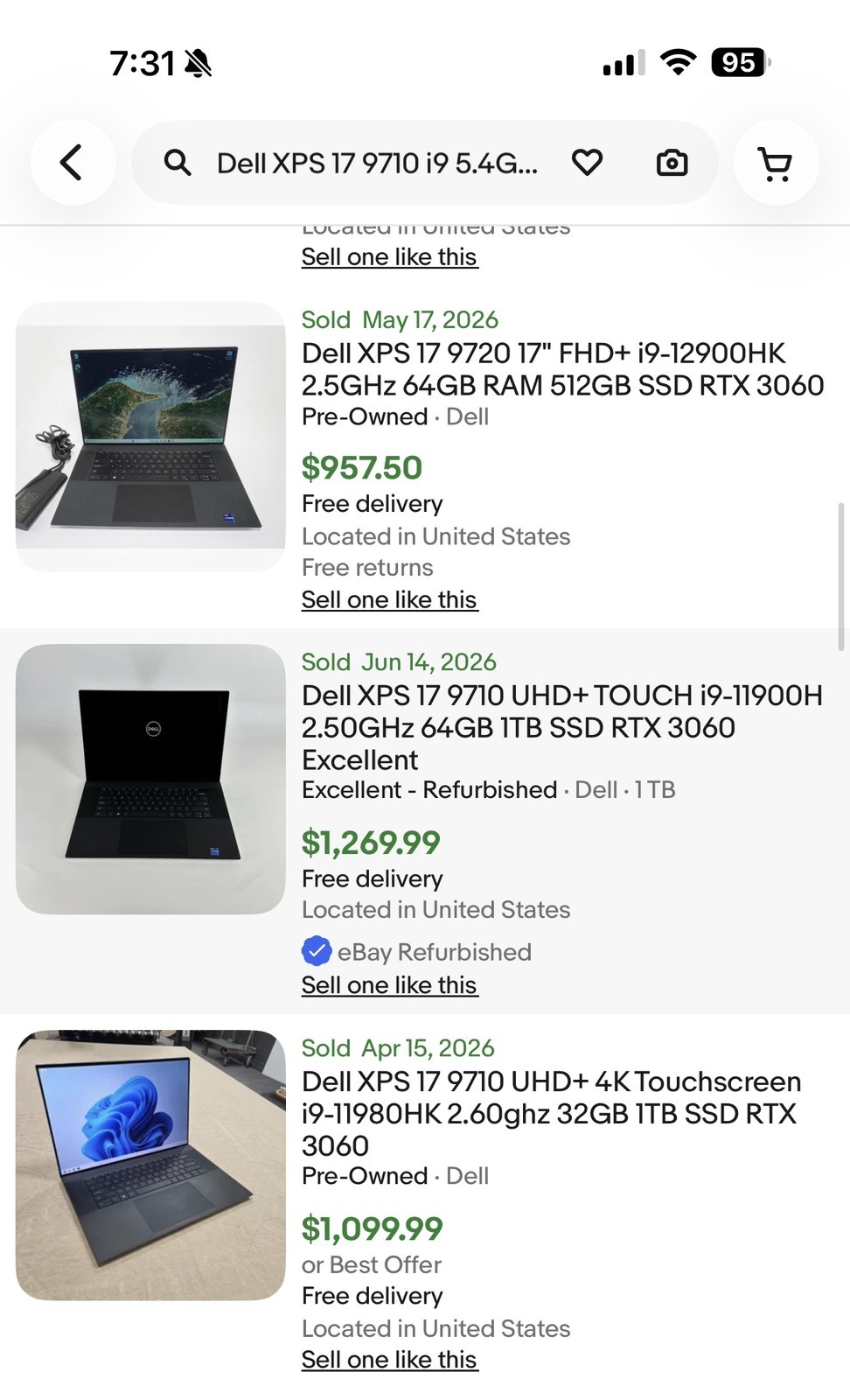 Dell XPS 17 9710 i9 5.4GHz / RTX3060 / 64GB RAM / 2TB SSD / 4K+UHD Touchscreen