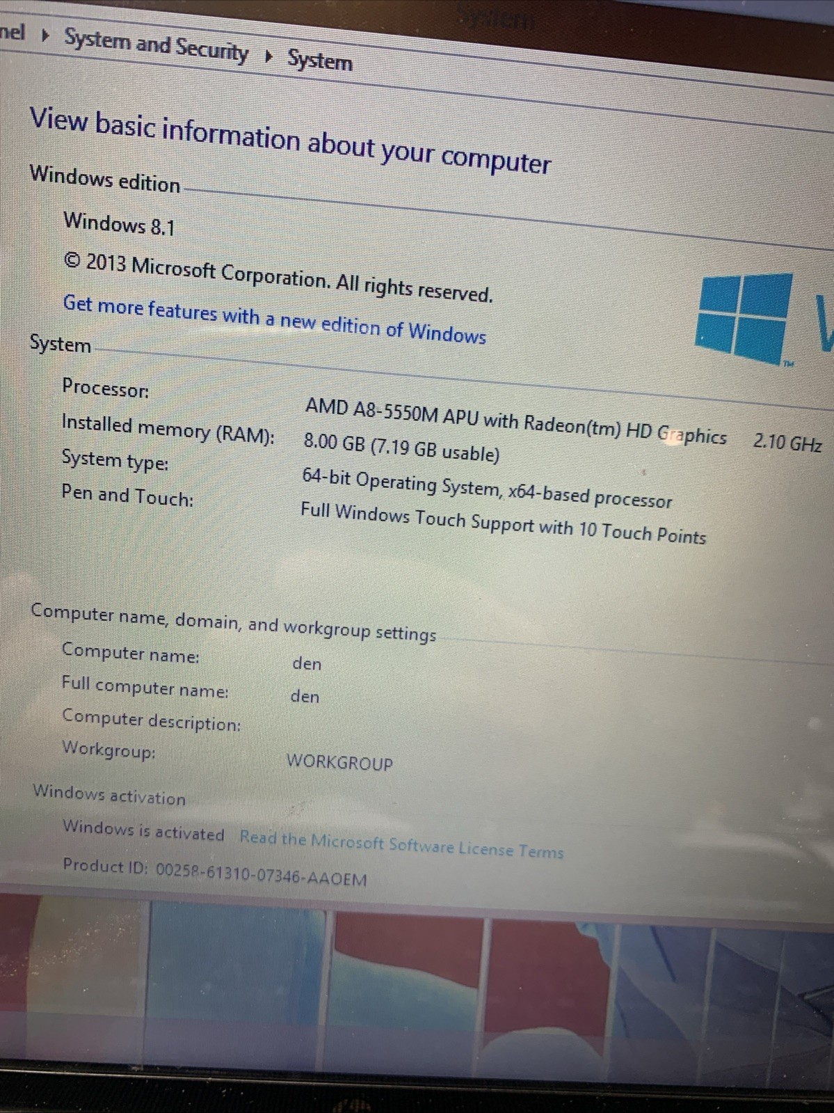 HP Pavilion 17″ Touch Notebook PC AMD A8-5550M 8GB 1TB HDD DTS Win 8.1 Bad Batt