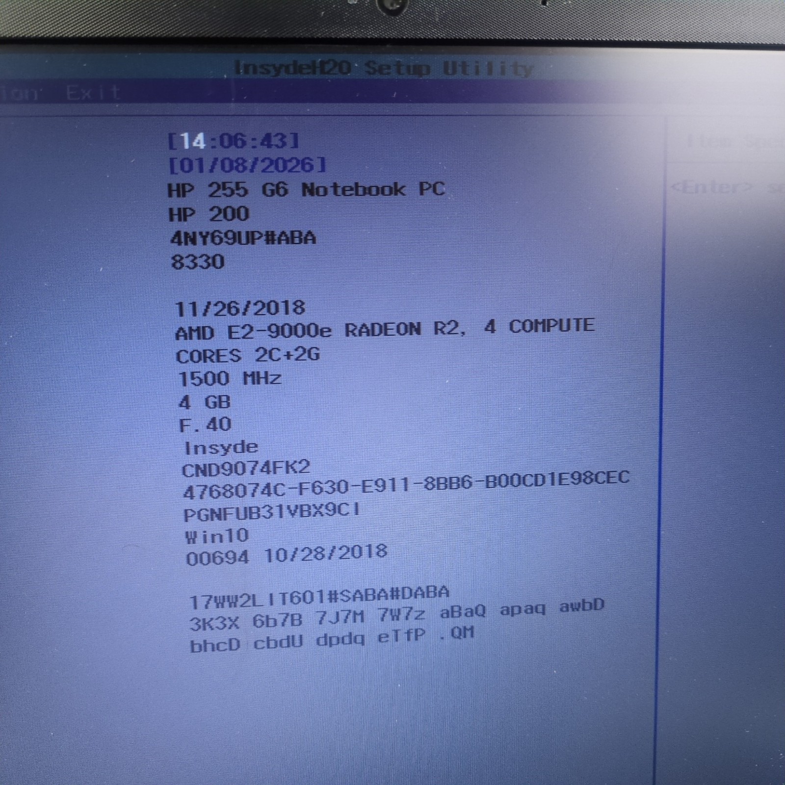 HP 255 G6 Notebook PC, AMD E2-9000e Radeon R2, 4GB RAM NO SSD/OS/AC ADAPTER