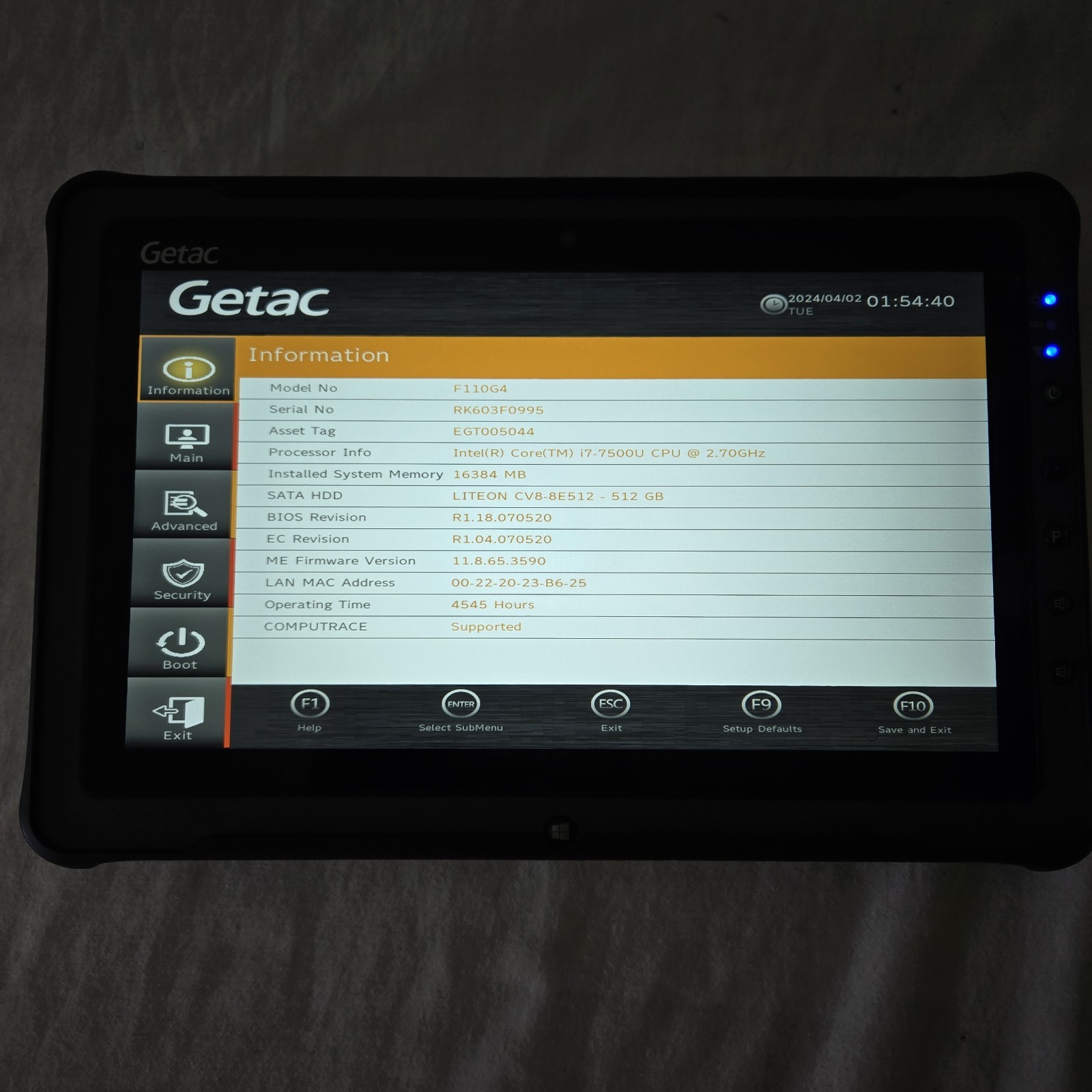 GETAC F110 G4 Rugged Tablet i7-7500U 2.70GHZ 512GB SSD 16GB | Win11P – 4G – GPS!
