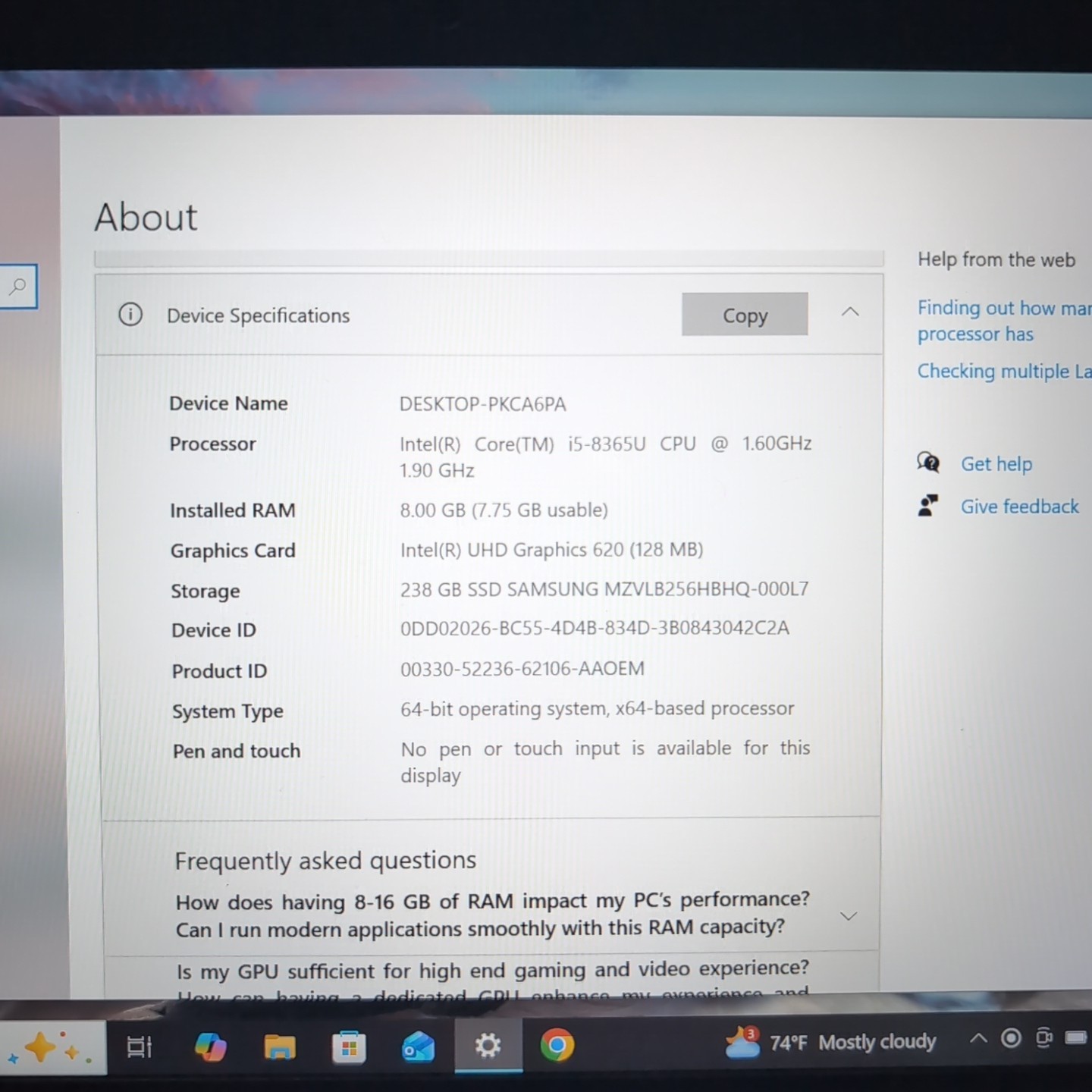 Lenovo T490s ThinkPad Laptop i5-8365U 8th Gen VPro Processor 8 Gb RAM 256 SSD