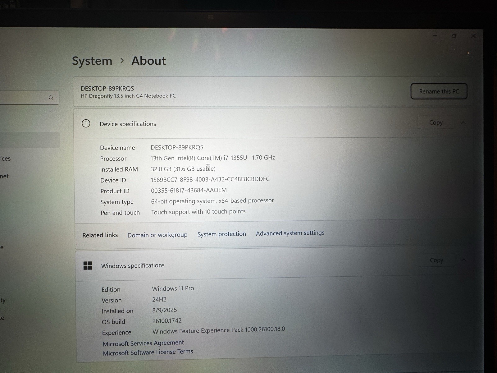 HP 13.5″ Dragonfly G4 Touch Screen – i7-1355U 32gb ram 512 GB – Warranty