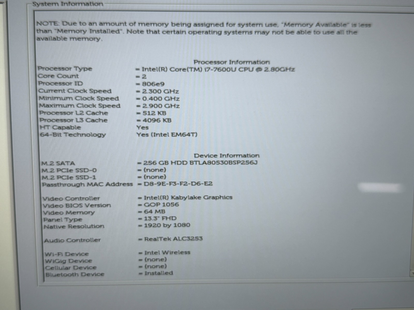 Dell Latitude 7389 i7-7600U 16GB RAM 256GB M.2 Win11 Home w/AC chipped corner
