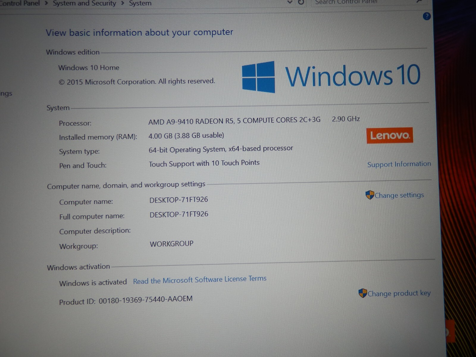 Lenovo Yoga 510-14AST, AMD A9-9410, 4GB Ram, 1TB HDD, 14″ FHD, Radeon R5, Original Box
