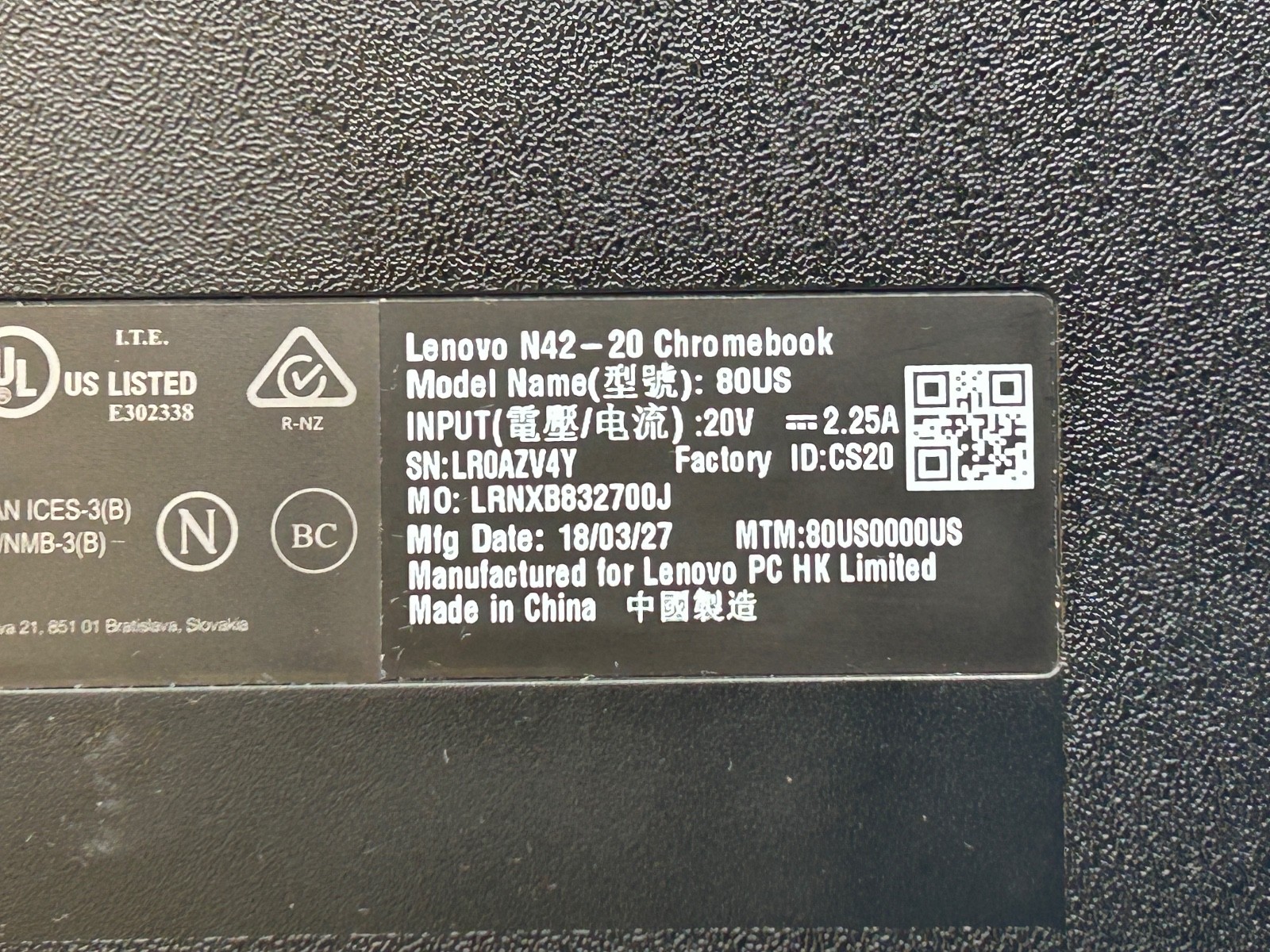 Lenovo N42-20 Chromebook 11.6″ N3060 4GB RAM 16GB eMMC