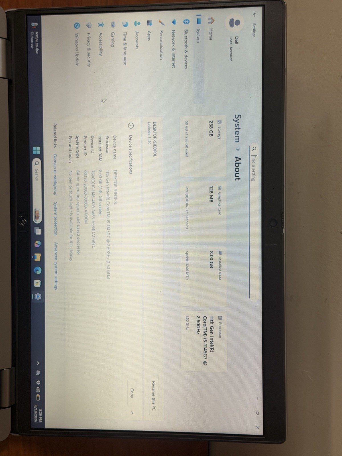 Dell Latitude 5420 14″ Core i5-1145G7 2.6GHz 8GB RAM 256GB SSD WIN 11 PRO